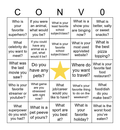 Conversation Bingo Card