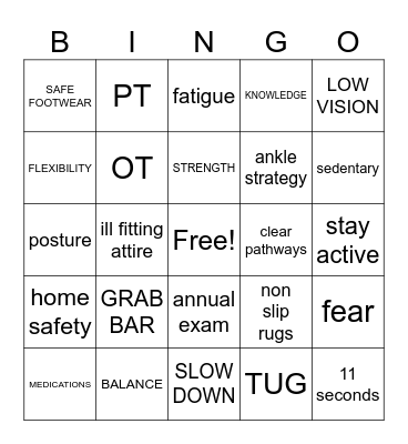 FALL PREVENTION Bingo Card