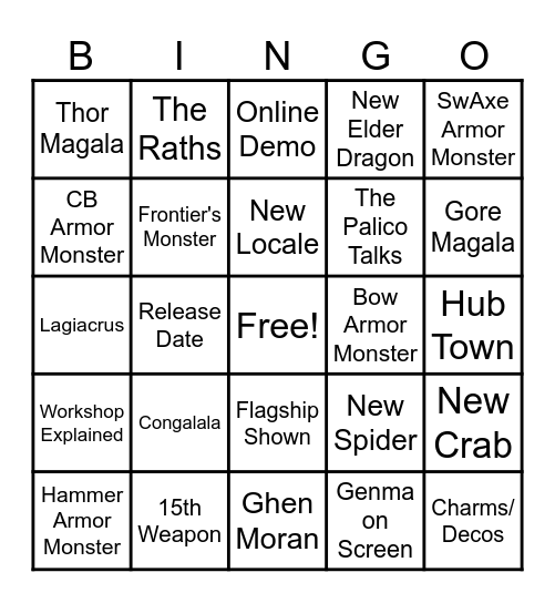 Monster Hunter Wilds Gamescom Bingo Card