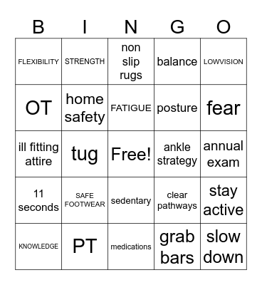 FALL PREVENTION Bingo Card