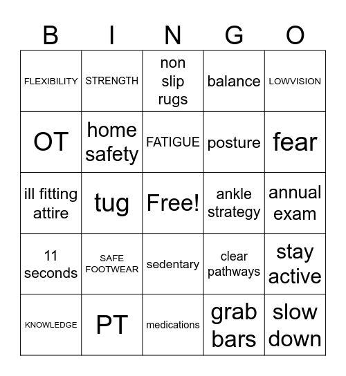 FALL PREVENTION Bingo Card