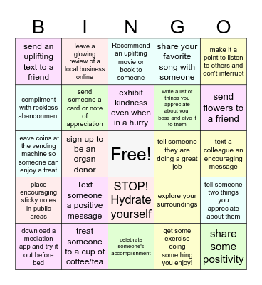 Kindness Bingo Card