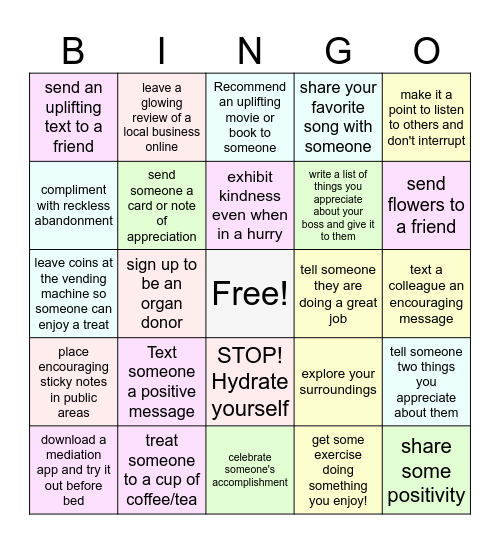 Kindness Bingo Card