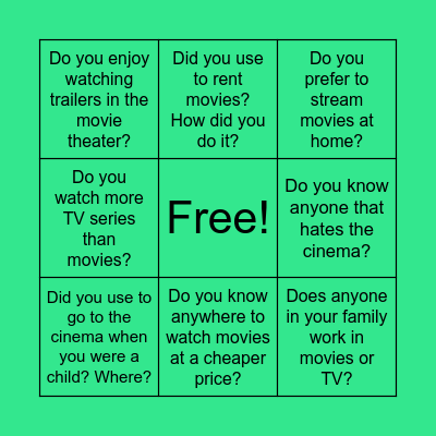 warm up Bingo Card