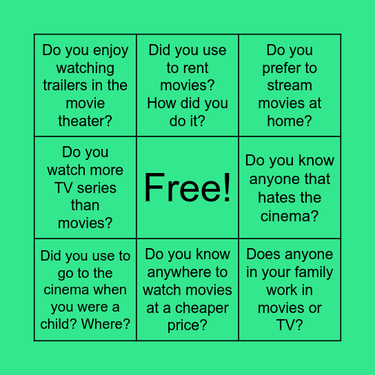 warm up Bingo Card