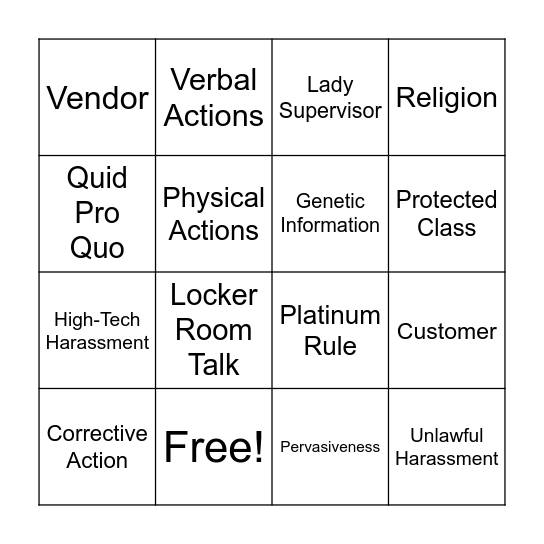 Sexual Harassment Training Bingo! Bingo Card