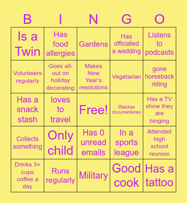 Tell us about Yourself BINGO Card