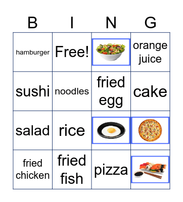 Our food Bingo Card