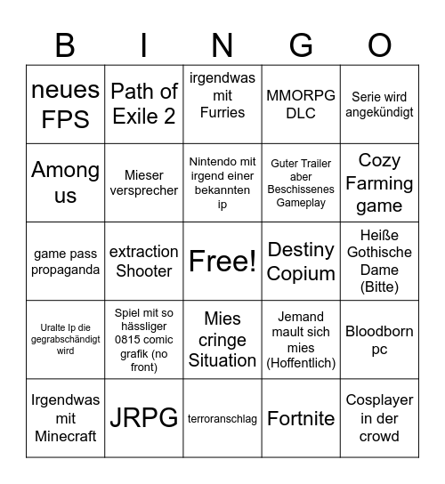 Arschritze Bingo Card