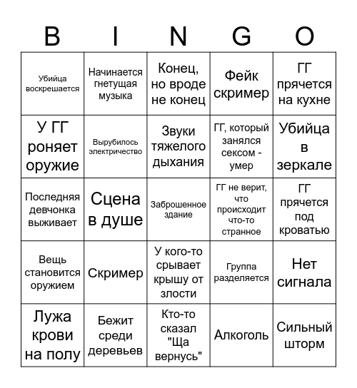 ХОРРОР БИНГО (ver. 1) Bingo Card