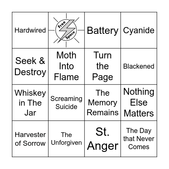 Metallica Bingo Card