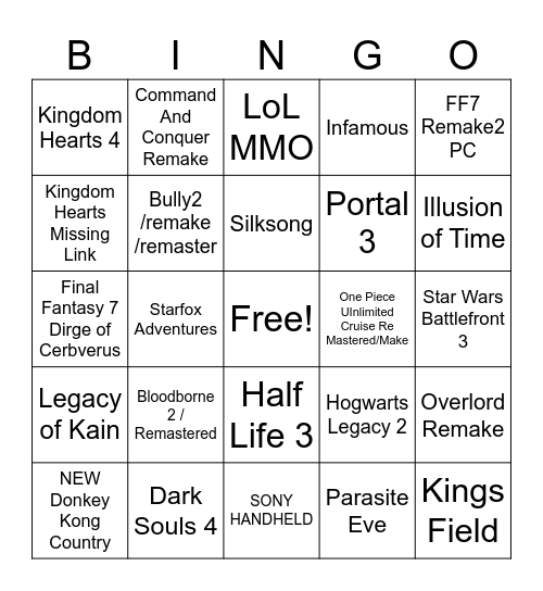 GC ONL Bingo Card