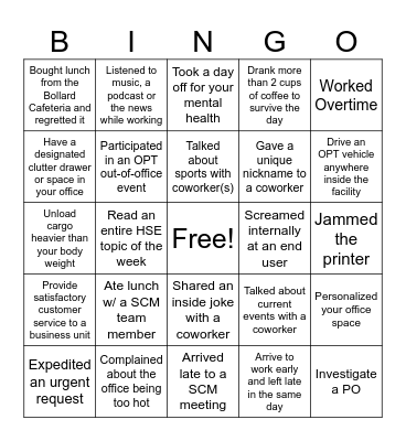 SCM Bingo Card