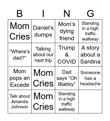 Stratman Family Bingo Card