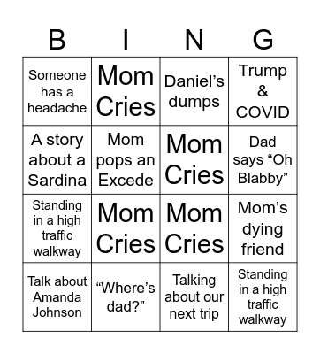 Stratman Family Bingo Card