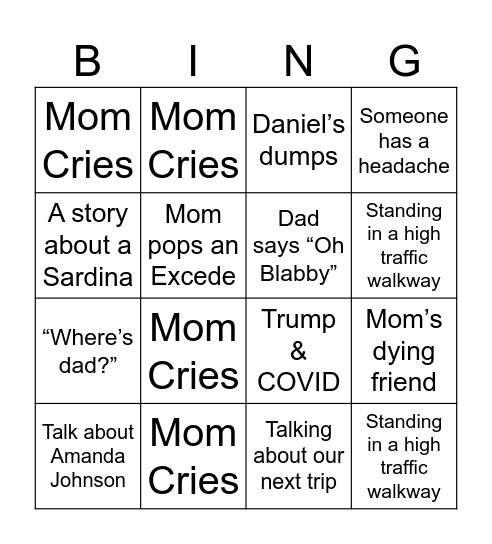 Stratman Family Bingo Card