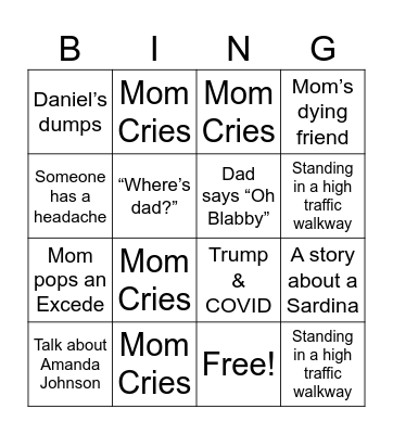 Stratman Family Bingo Card