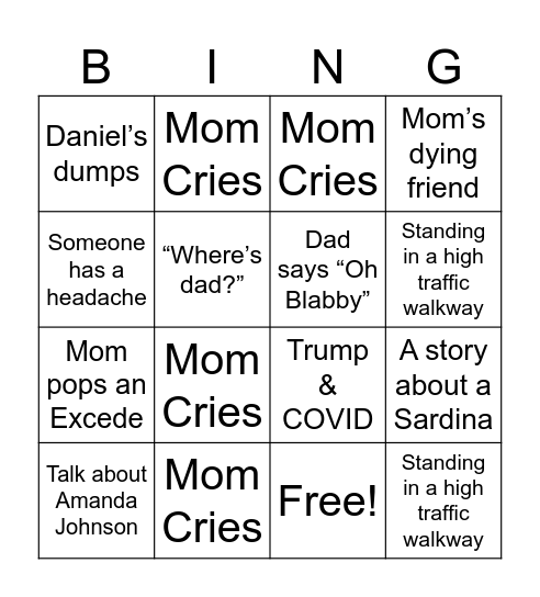 Stratman Family Bingo Card