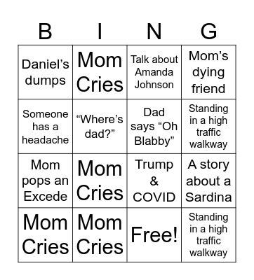 Stratman Family Bingo Card