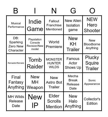 GamesCom Bingo Card