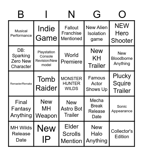 GamesCom Bingo Card