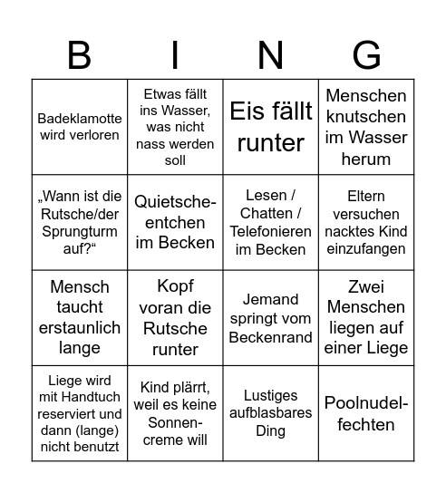 Badeaufsicht Bingo Card
