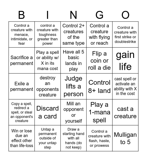 Magic the Gathering Bingo Card