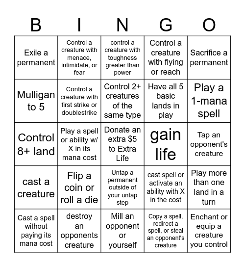 Magic the Gathering Bingo Card