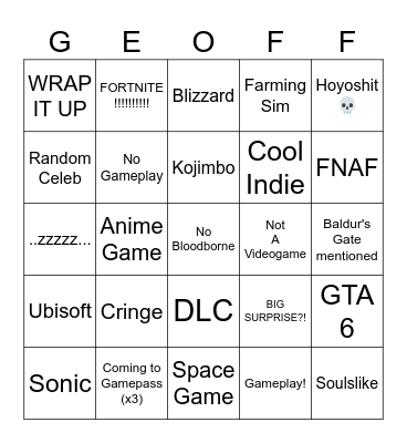 Gamescom Bingo Card