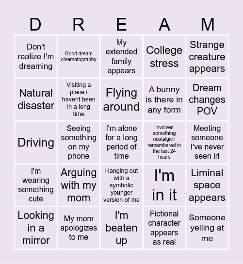 Bread's Dream Bingo Card