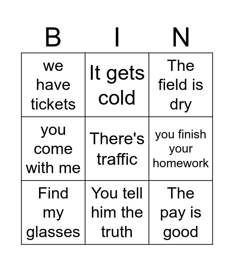 Conditional tenses Bingo Card