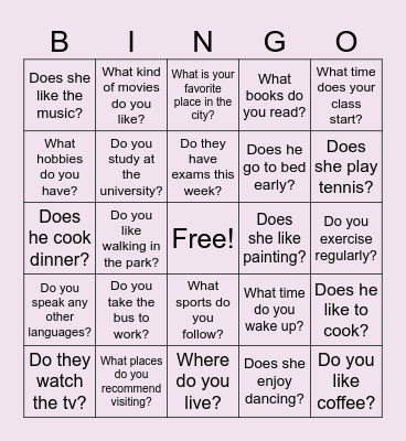 Present simple BINGO Card