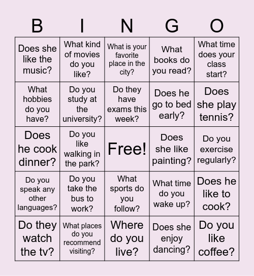 Present simple BINGO Card