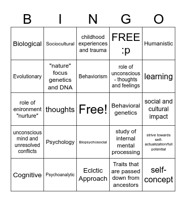 Theory and Perspectives Bingo Card