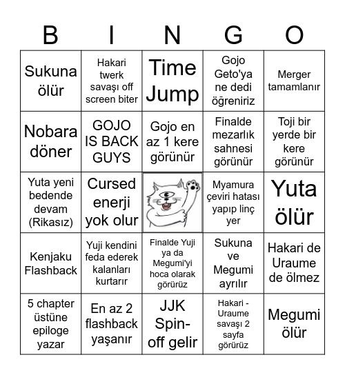 JJK Son 5 Chapter Bingosu Bingo Card