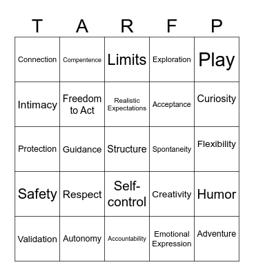 Needs Bingo Card