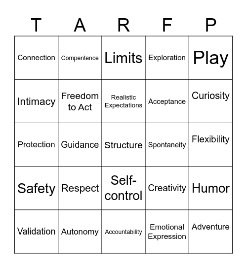 Needs Bingo Card