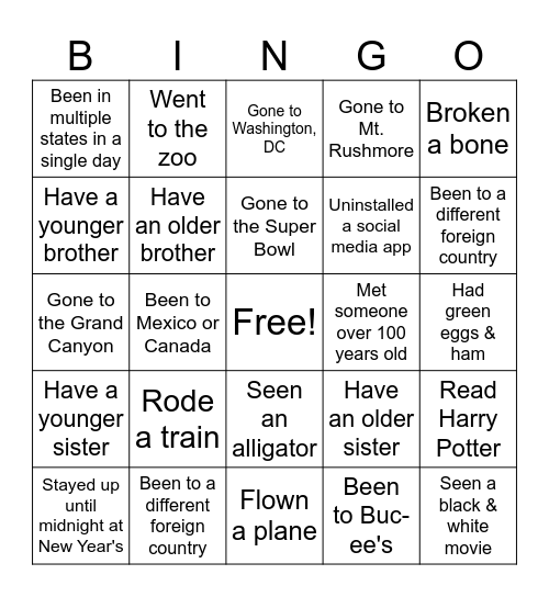 Find Someone Who Bingo Card