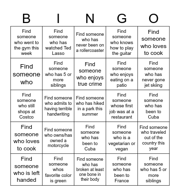 GET TO KNOW YOU - Highwood Hills Edition Bingo Card