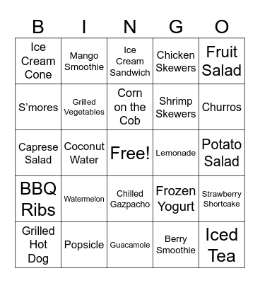 Summer Foods Bingo Card