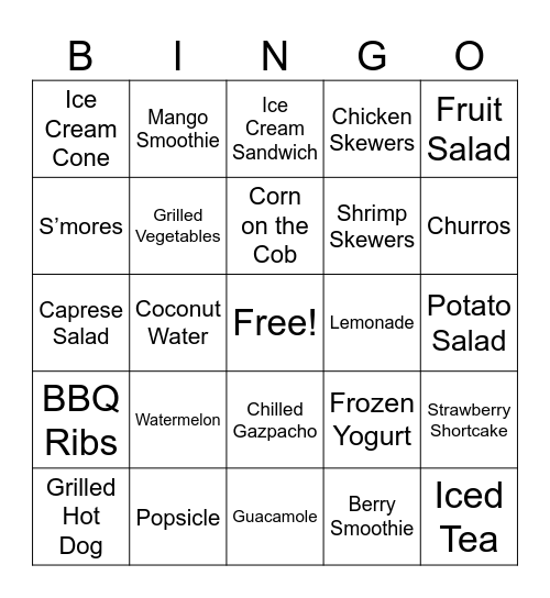 Summer Foods Bingo Card