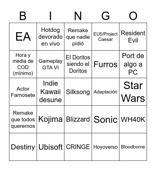 GamesCom 2024 Bingo Card