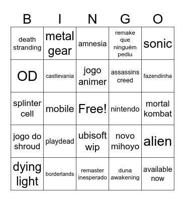 gamescon Bingo Card