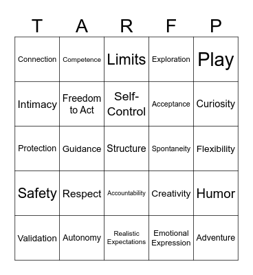 Needs Bingo Card