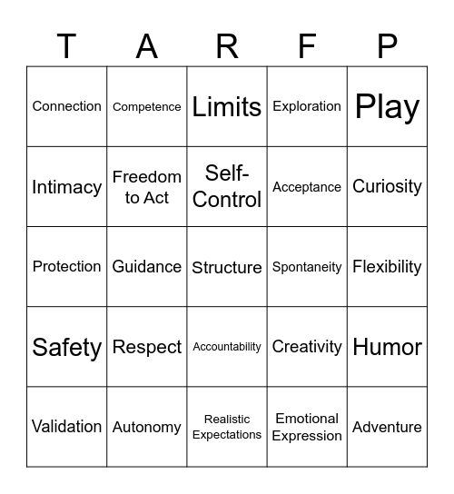 Needs Bingo Card