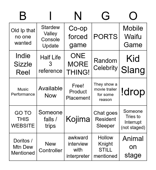 GAMESCOM OPENING NIGHT LIVE Bingo Card