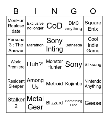 Gamescom Bingo Card