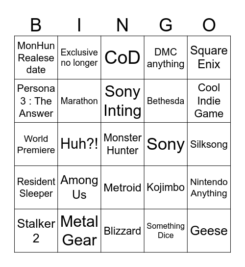 Gamescom Bingo Card