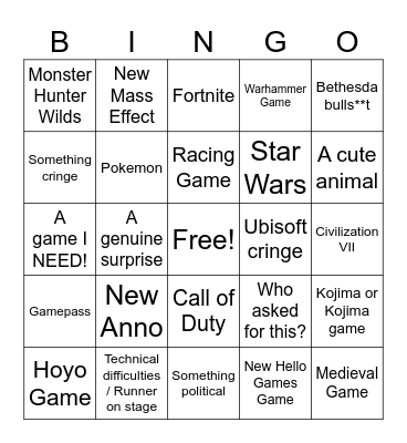 Gamescom ONL Bingo Card