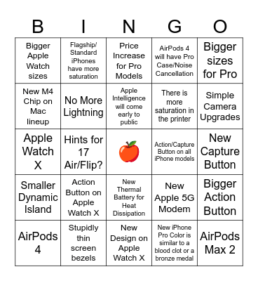 Apple’s September Event of 2024 Bingo Card